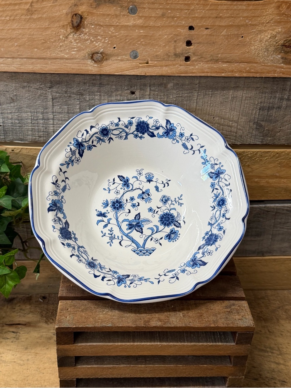 One  Vintage 1940’s Ceramic Serving Bowl with Blue Floral Design by Hankook